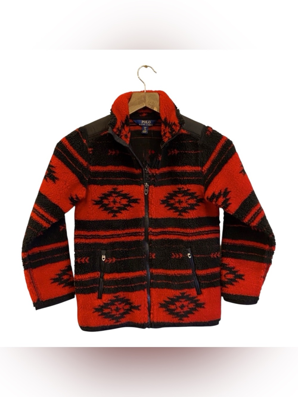 Polo by Ralph Lauren Red & Black Aztec Sherpa Zip Jacket